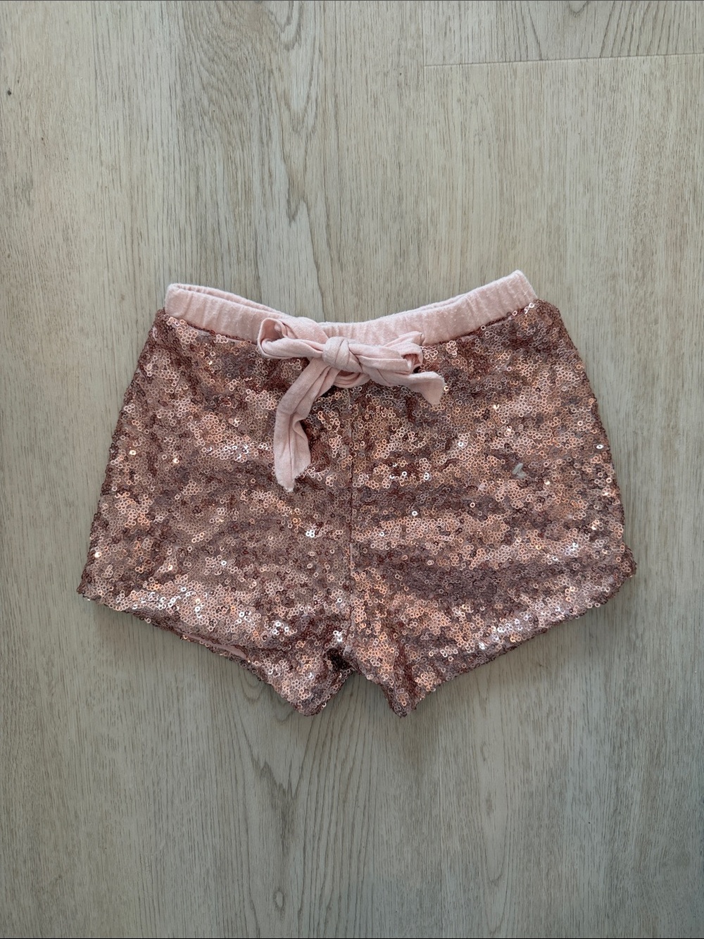 Girls' Sequin Shorts with Drawstring Waist - Rose Gold Pink Sugarplum lane 3T 3